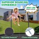 8-foot ASTM approved trampoline with high-elastic jumping mat, rustproof springs, and safety enclosure for outdoor fun.